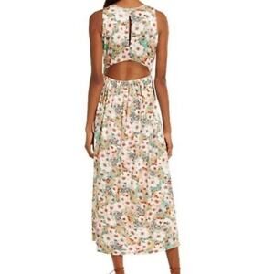 Fourteenth Place Midi Floral Print Cutout Dress  Size L NWOT